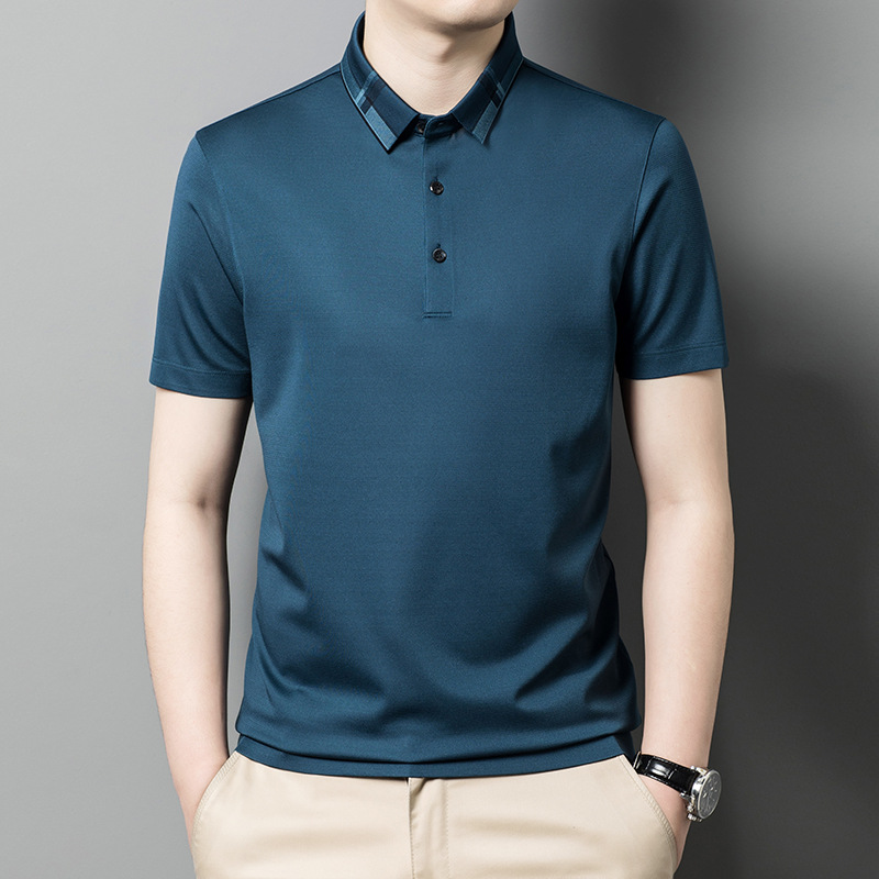 品牌男装短袖t恤polo衫男中年夏季桑蚕丝商务休闲透气翻领上衣服