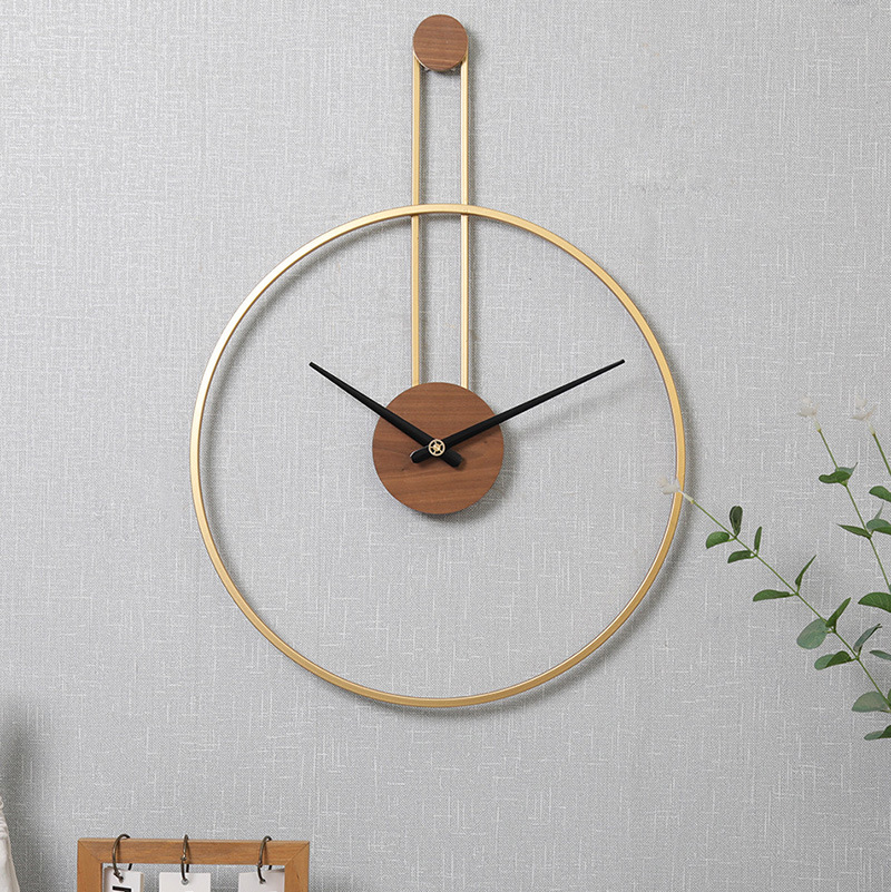 New Creative Simple and Light Luxury Wall Clock Iron Art Walnut Personality Art Wall Clock Living Room Home Decoration Clock