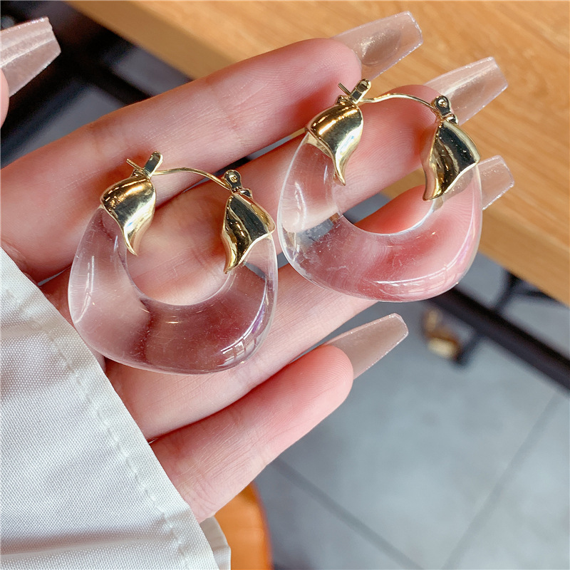 Korean Dongdaemun Transparent U-Shaped Resin Buckle Eardrop Earring Stitching Amber Acrylic Earrings Earrings for Women