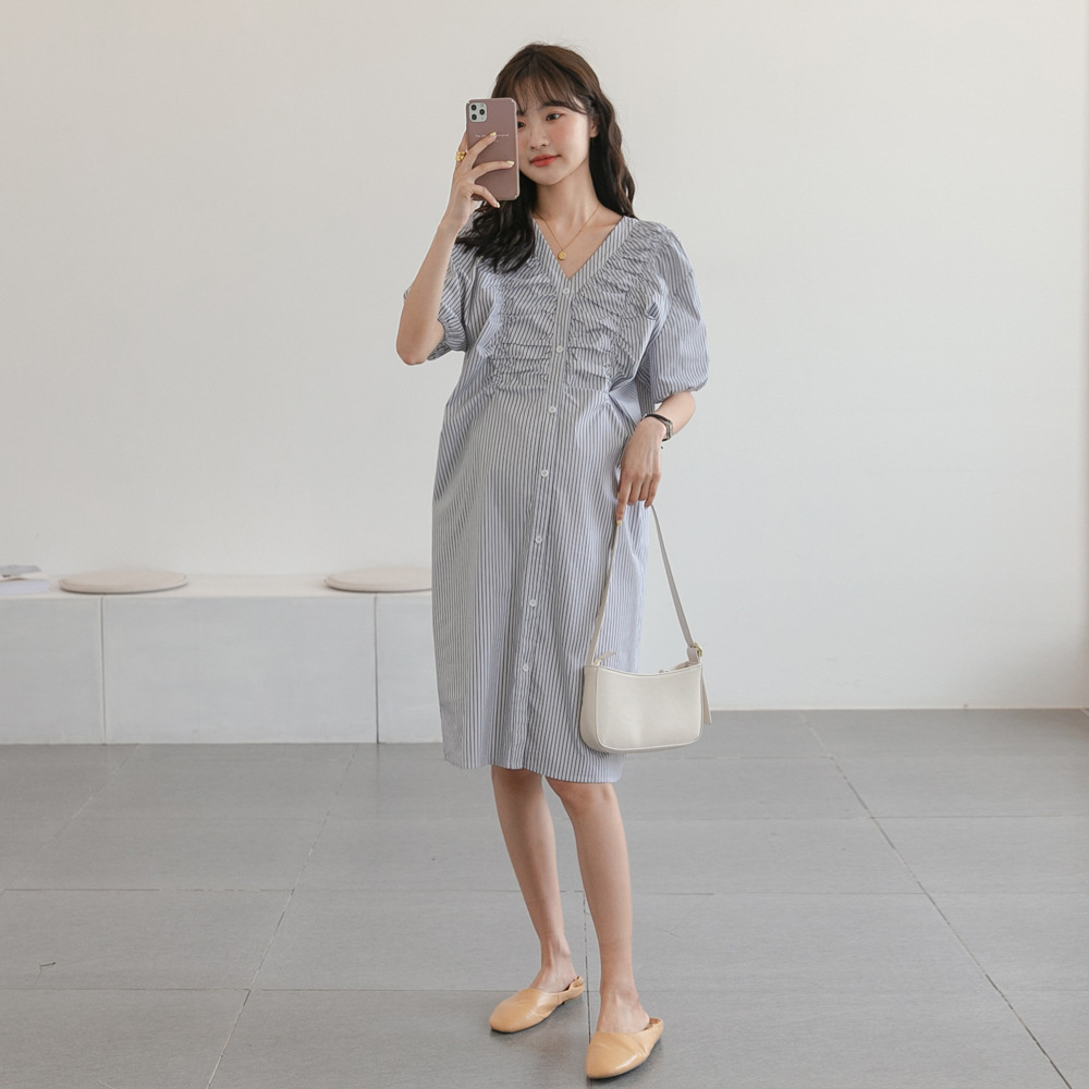 中长款条纹孕妇装