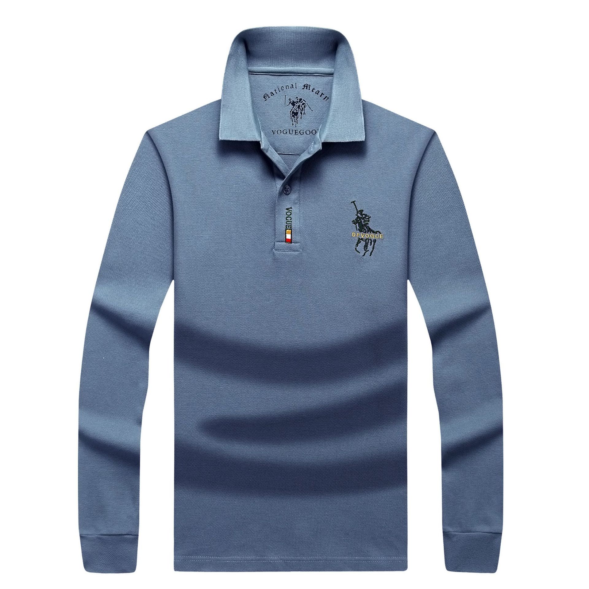 2021秋新款男士长袖保罗衫宽松翻领刺绣t恤休闲商务polo男装上衣