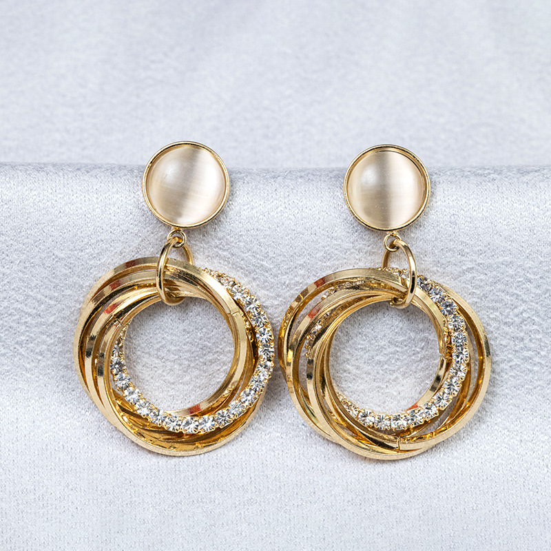 Graceful Geometric Earrings French Ol Multi-Circle Personality Opal Hoop Earrings (Real Gold Plating)