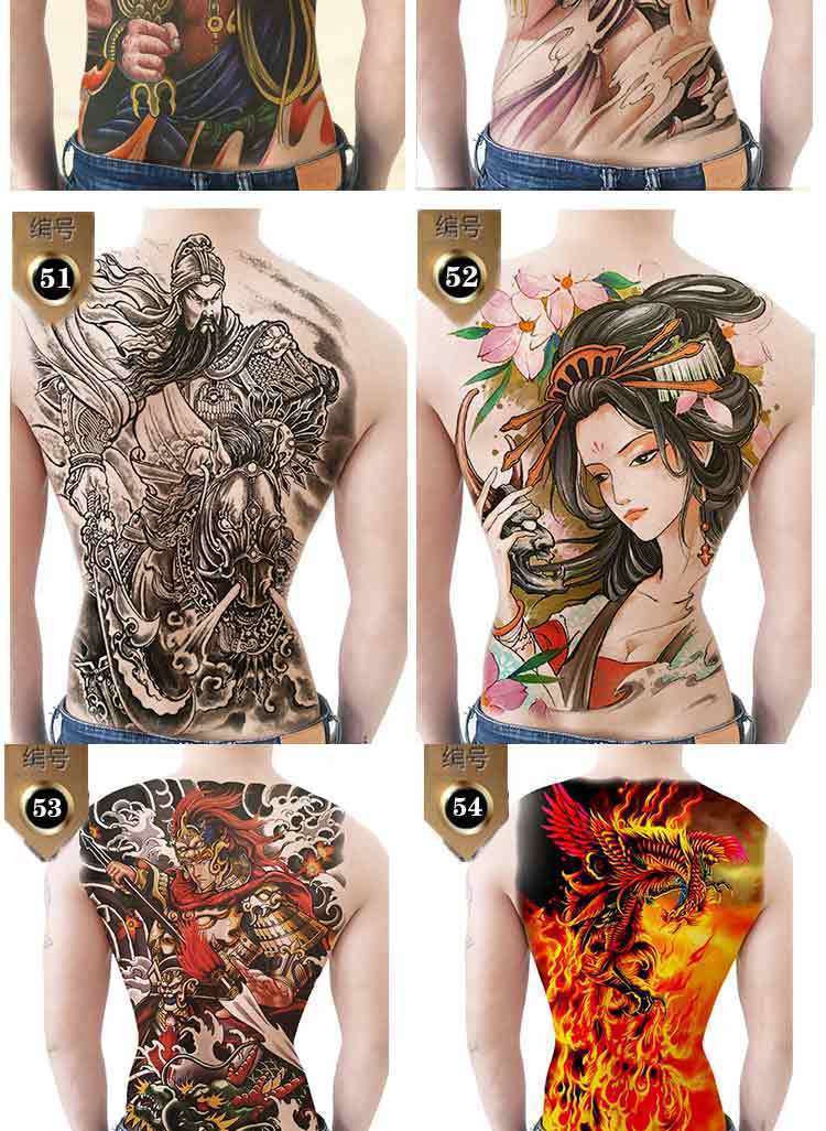 刺青色满背赵子龙线条持久仿真纹身贴防水男女后背纹身二郎神般若