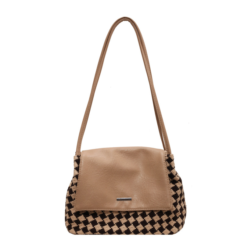Fashionable New Simple Texture Shoulder Bag New Plaid Underarm Bag Elegant All-Match Portable Tote Bag in Stock