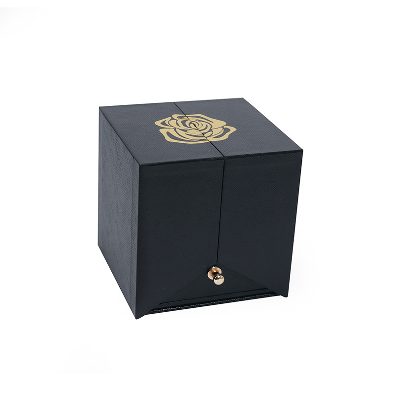 Creative New Black Double Open Rose Gift Box Gilding Drawer Ring Stud Earrings Necklace Pendant Jewelry Box