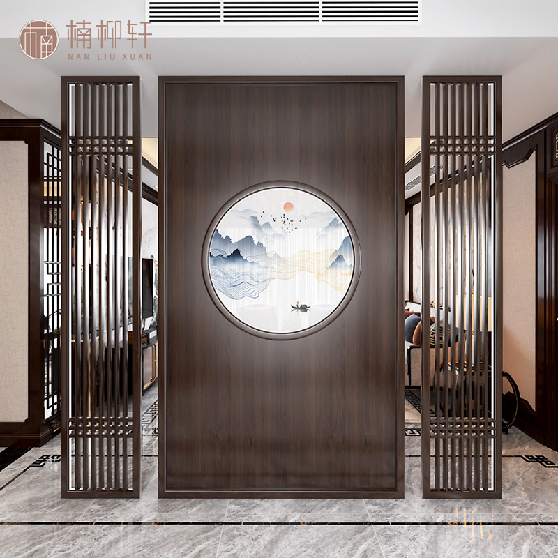玄关屏风隔断入户新中式客厅进门遮挡酒店办公室大厅实木格栅茶室