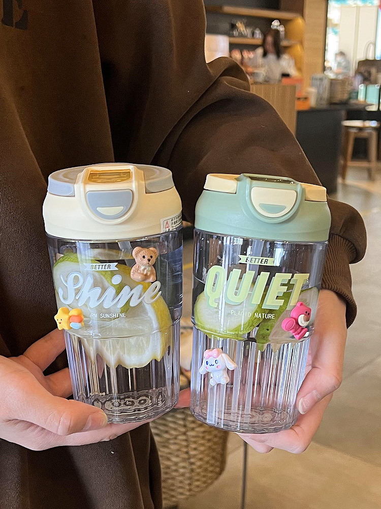 夏季水杯高颜值女生双饮塑料杯学生潮流咖啡杯吸管双饮杯子批发