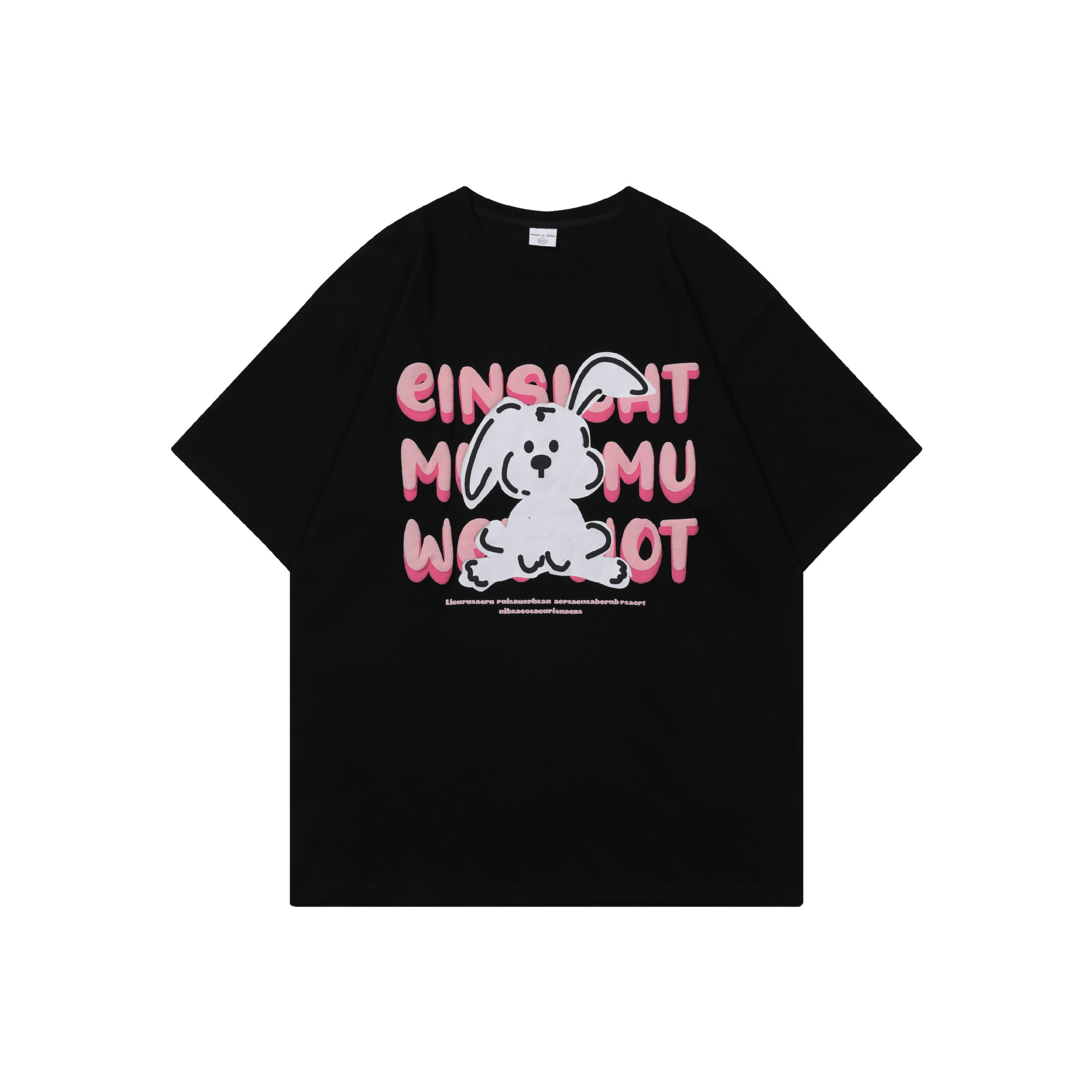 日系卡通兔子印花短袖t恤男女宽松潮牌街头情侣休闲半袖体恤上衣