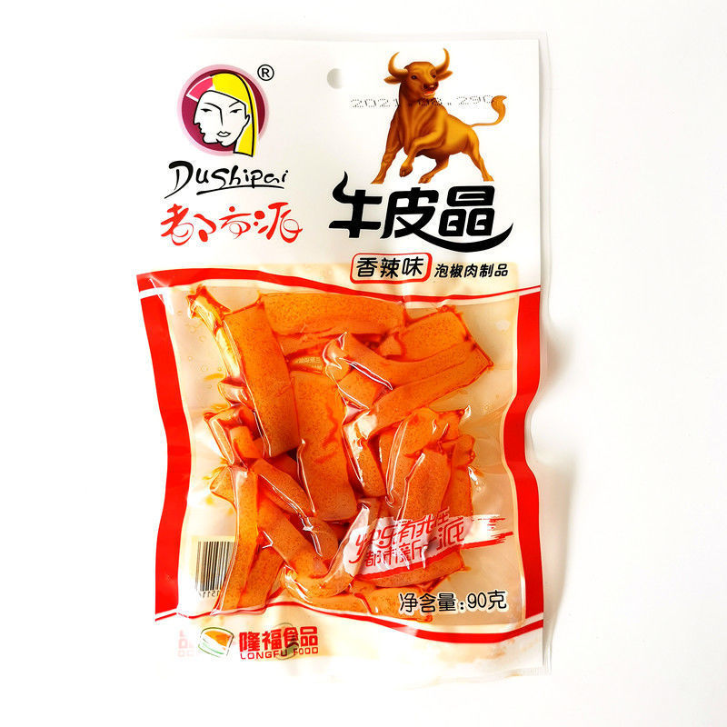 包邮都市派牛皮晶零食小吃四川特产90克香辣味牛皮筋熟食