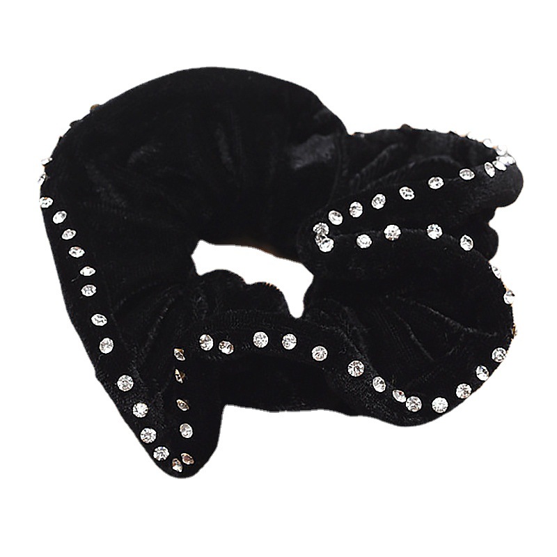 Highly Elastic Hair Rope Rhinestone Velvet Fabric Hair Band Large Intestine Ring Updo Hair Accessories Professional Head Flower Head Elastic Hair Accessories