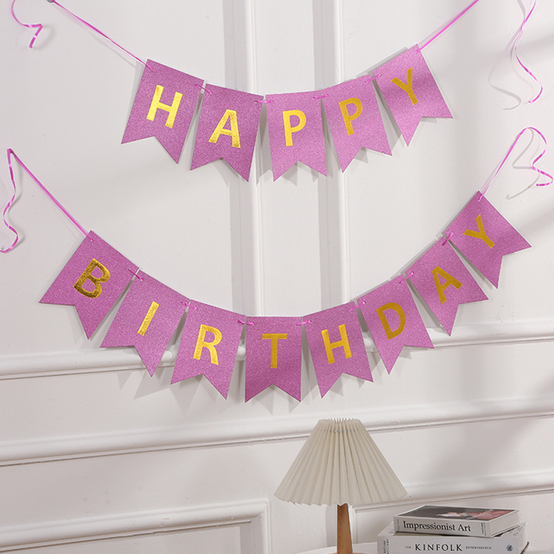 Factory Wholesale Birthday Pull Period Frosted Bronzing Fishtail English Happy Birthday Hanging Flag Birthday Party Decoration Banner