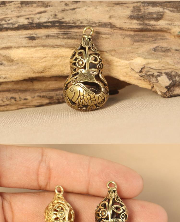 黄铜镂空锦鲤荷叶双鱼葫芦年年有余吊坠钥匙扣挂件创意小铜器批发