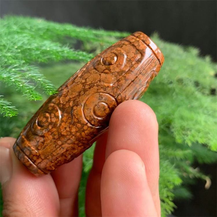 法螺天珠佛珠单颗手串手链男女款九眼褐黄底色挂件桶珠吊坠颈饰