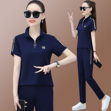夏季女士运动套装2023新款字母印花短袖气质大码休闲韩式两件套薄