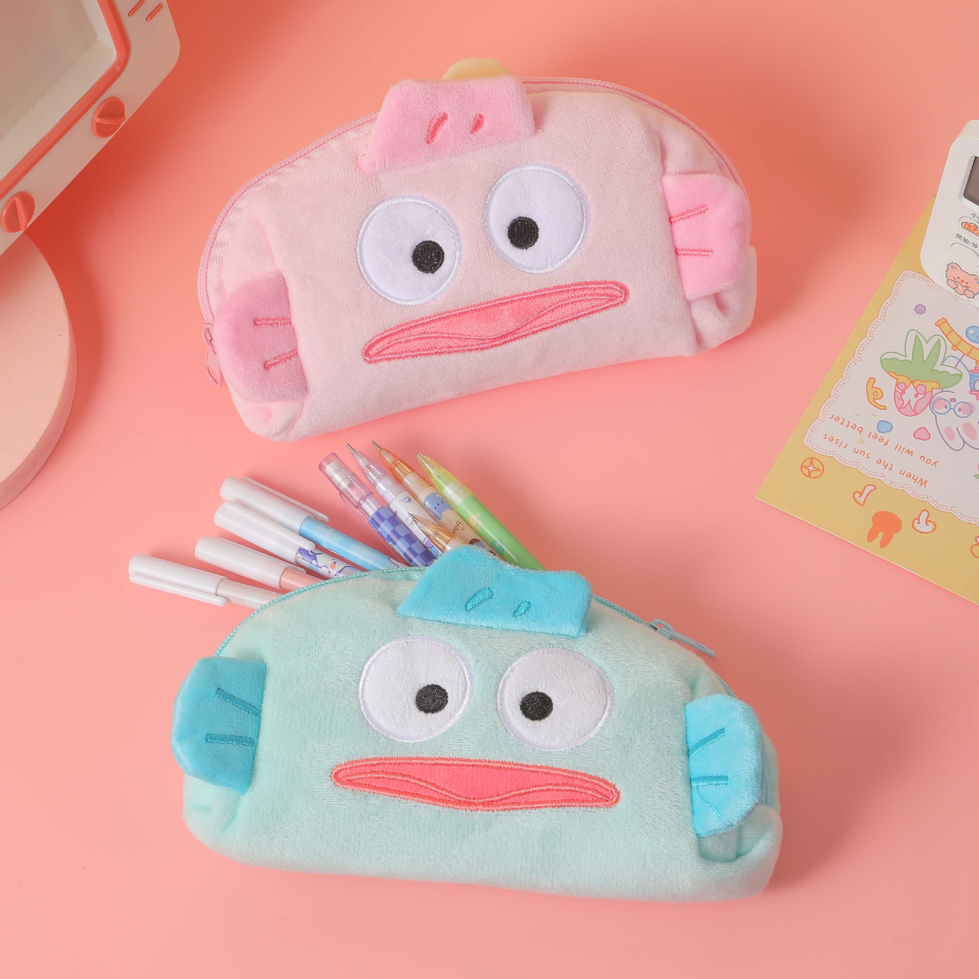 ugly fish monster pencil case cute plush stationery case large capacity makeup storage bag