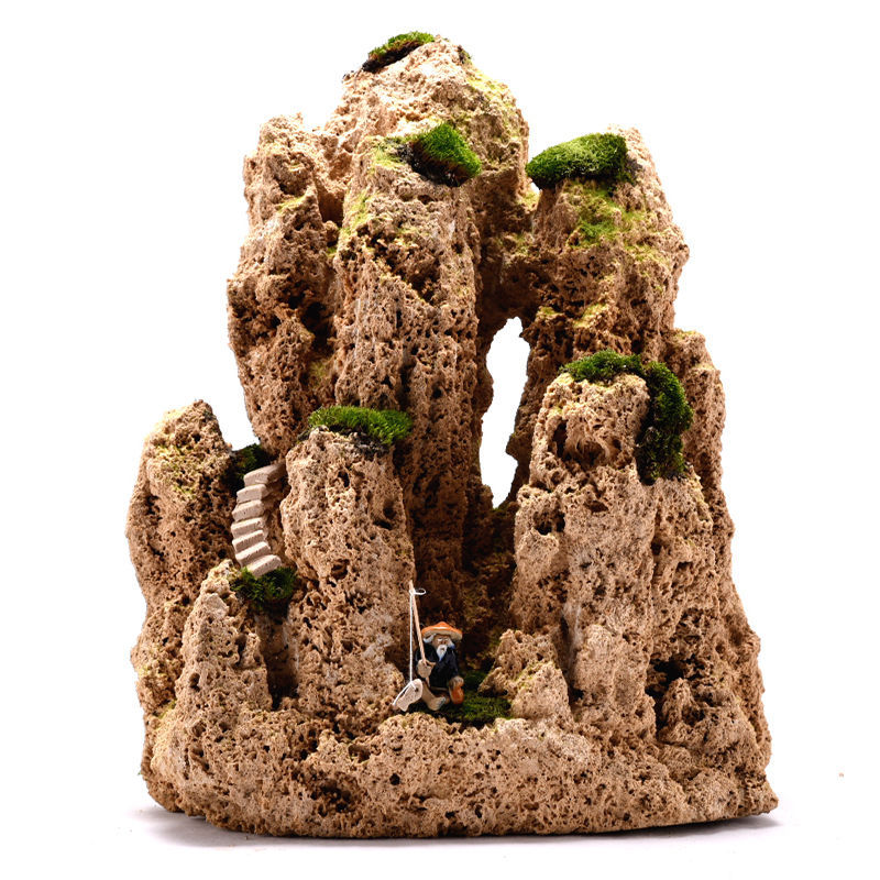 假山石天然吸水盆景上水石山流水喷泉鱼缸石头造景装饰摆件独立站