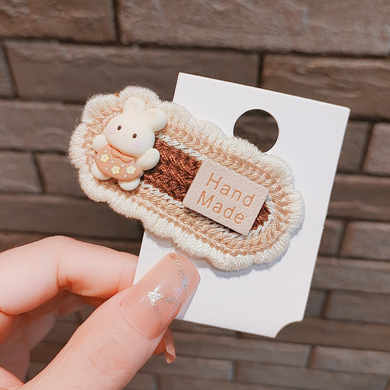 Autumn and Winter Coffee Color Cute Knitting Barrettes Bow Rabbit Bear BB Clip Student Hair Clip Side Clip Girl Heart Hair Accessories