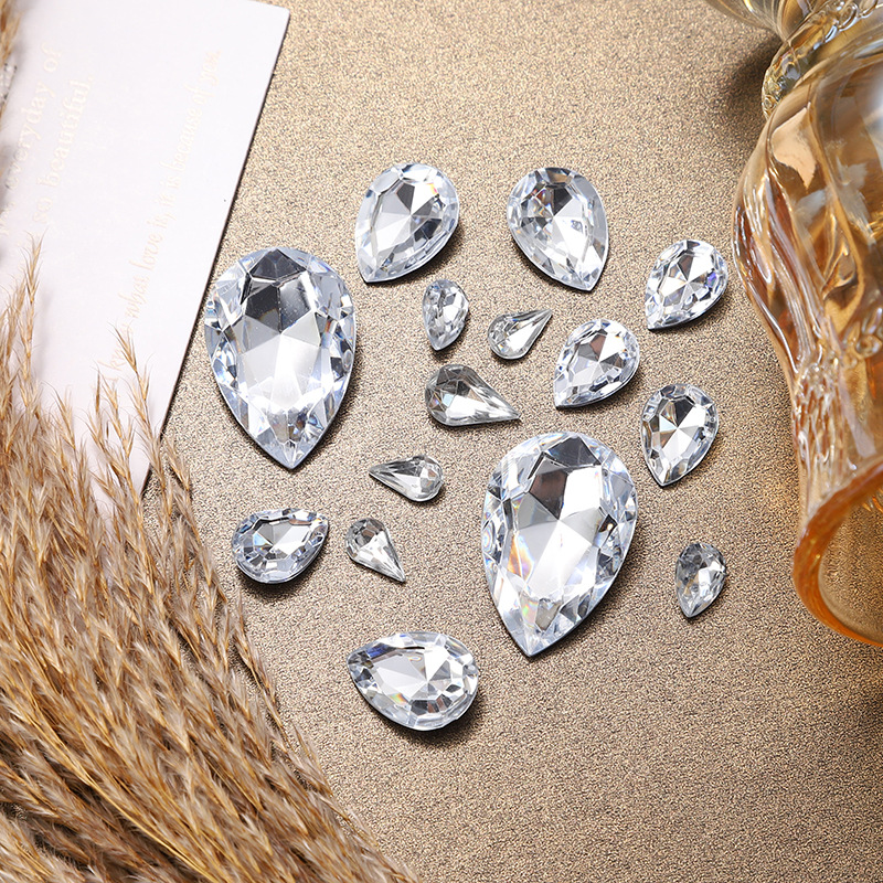 Cross-Border Crystal-like Glass Pointed Bottom Drop-Shaped Diamond in Stock Wholesale Non-Porous More Sizes Special-Shaped Acrylic Diamond