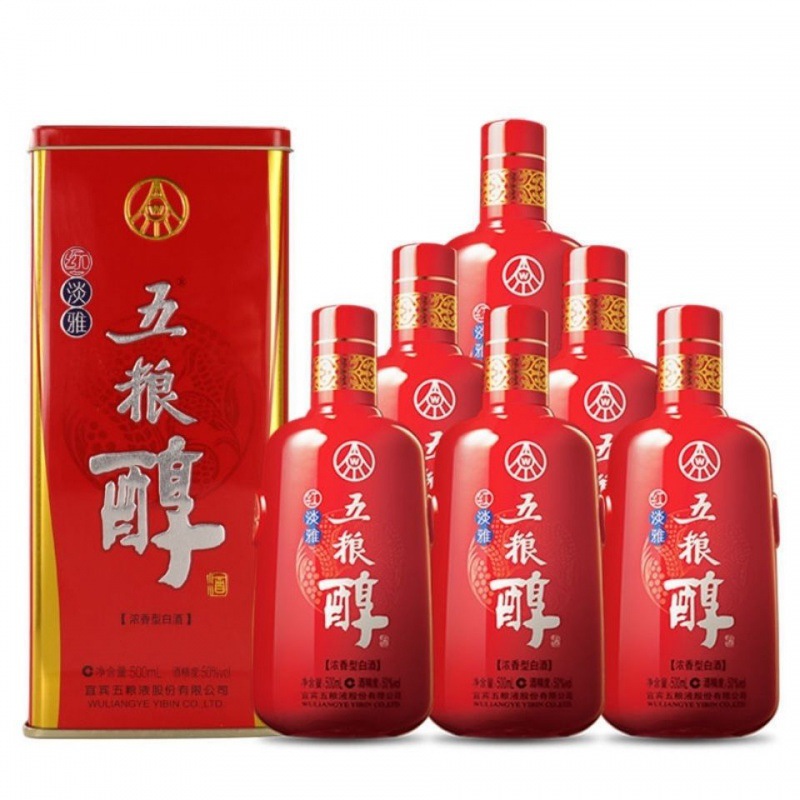 五粮醇酒五粮醇红淡雅50度500ml*6瓶浓香型白酒整箱特惠装婚庆