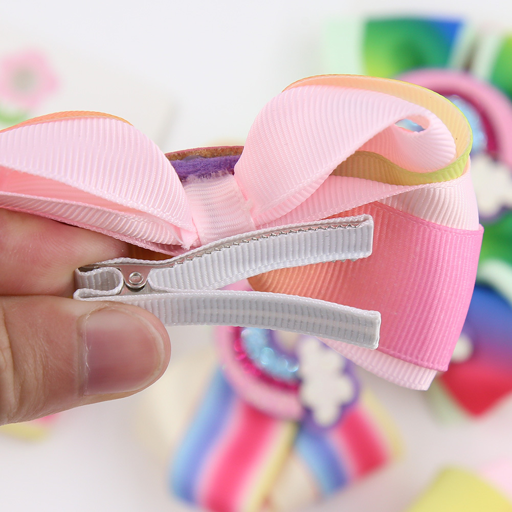 European and American New Baby Headdress Cute Rainbow Barrettes Children's Double Layer Ribbon Bow Word Clip Side Clip