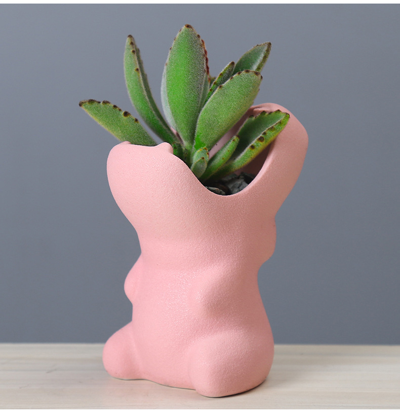 供应跨境园艺简约创意花盆陶瓷桌面植物卡通动物多肉花器