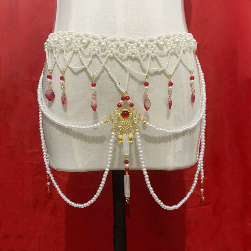 两用云肩古装汉服腰链古风长流苏珍珠白色腰饰唐风坦领齐腰襦裙饰