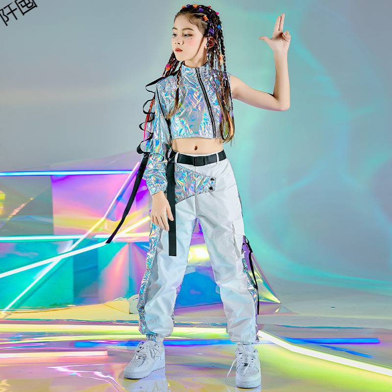 未来科技感服装走秀潮服女童时尚模特t台爵士舞儿童街舞演出服套