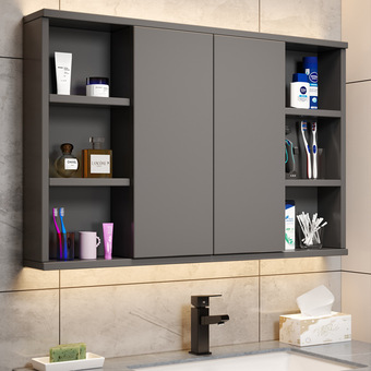 铁灰风水镜柜折叠智能除雾浴室镜柜简约现代卫生间储物隐藏式镜柜