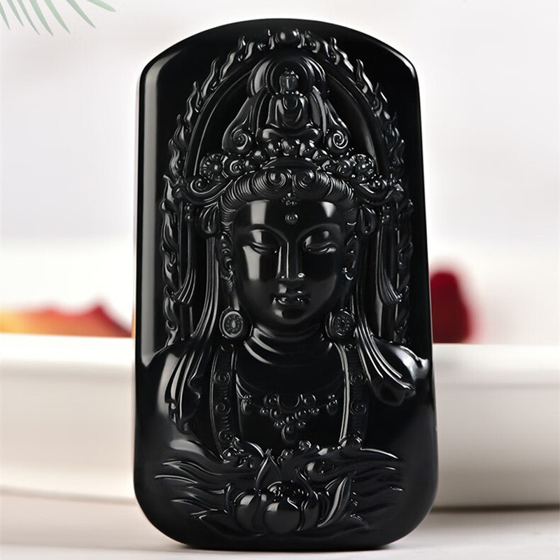 天然和田玉墨玉观音吊坠观世音菩萨玉坠男士款玉石观音头玉佩礼品