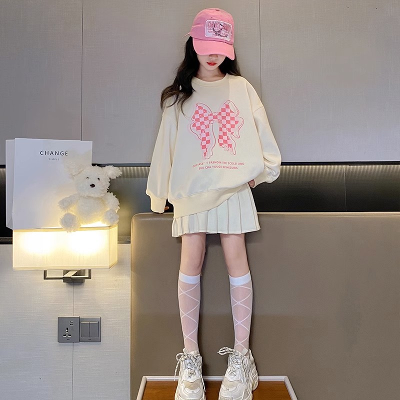 女大童2023春秋季新款纯色卫衣jk裙子套装小女孩秋装两件套韩版潮