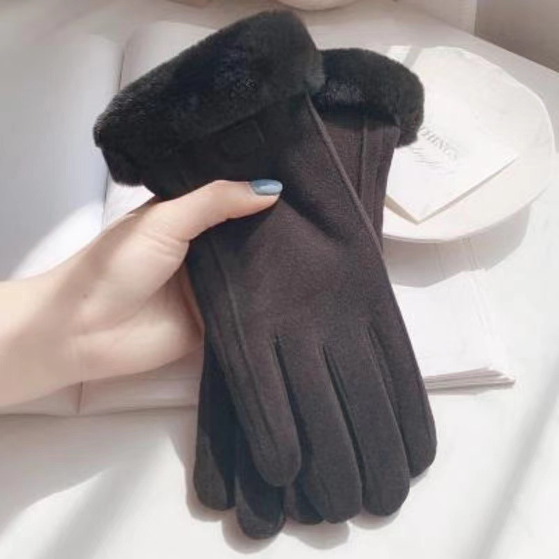 Women's Winter Fleece Lined Padded Warm Keeping Ins Cute Touch Screen Dralon Autumn and Winter Electric Car Cold-Proof Riding Gloves