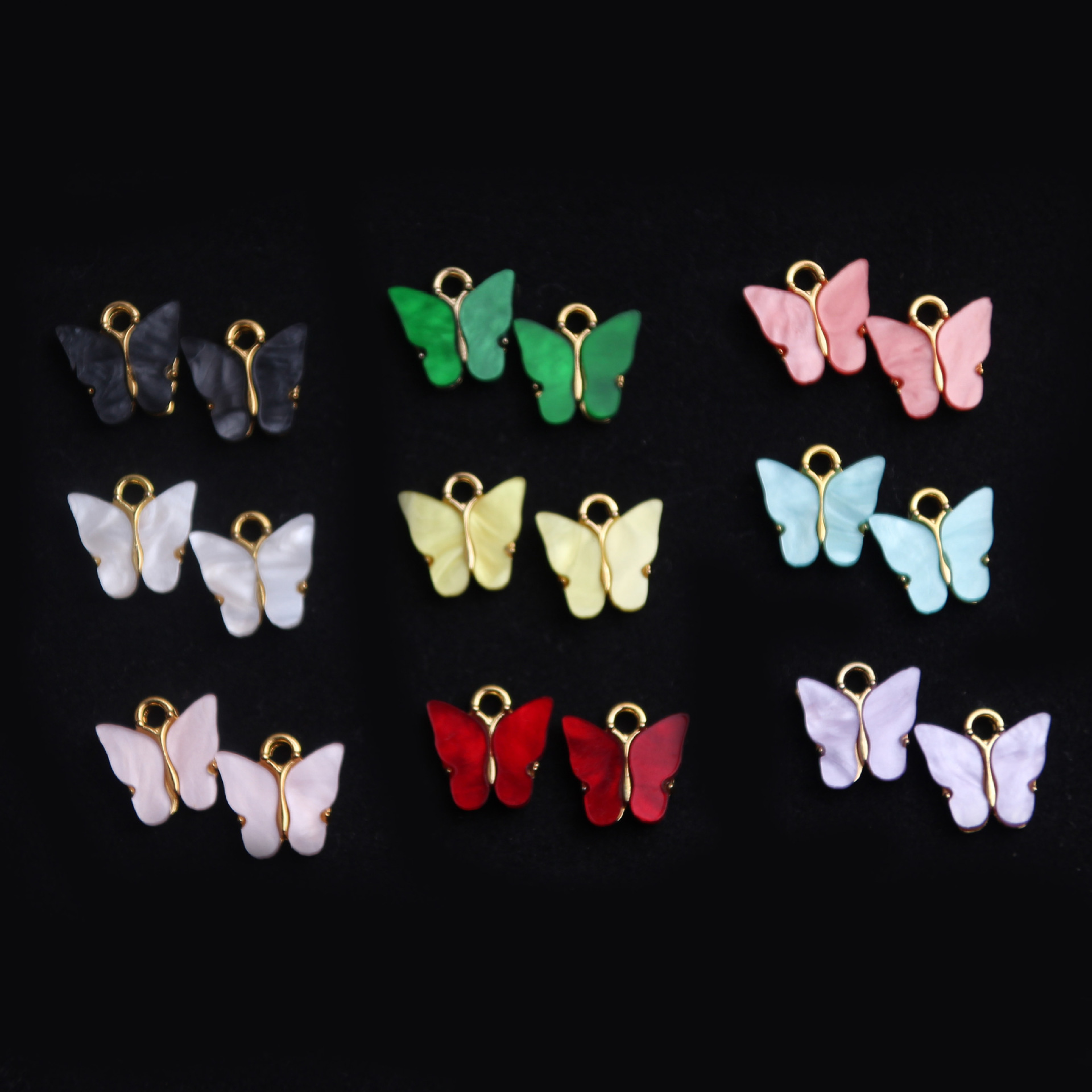 Cross-Border Alloy Acrylic Color Butterfly Small Pendant Diy Jewelry Accessories Material Necklace Earrings Material Pendant