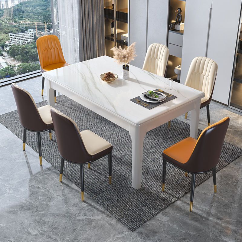 亮光加厚岩板长方形餐桌带电磁炉现代简约实木饭桌家用小户型餐-
