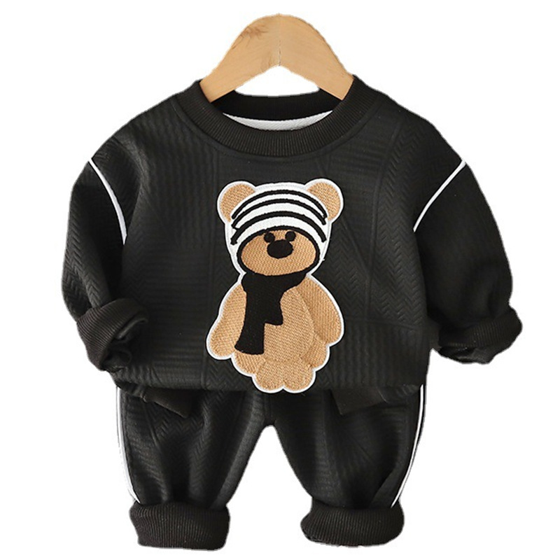 2023 New Children's Suit Baby Air Cotton Spring and Autumn Cartoon Long-Sleeved Sweater Korean Casual Suit Baby Clothes