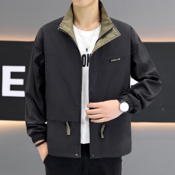 男士冲锋衣外套春秋季新款立领夹克青年工装百搭时尚潮流休闲上衣