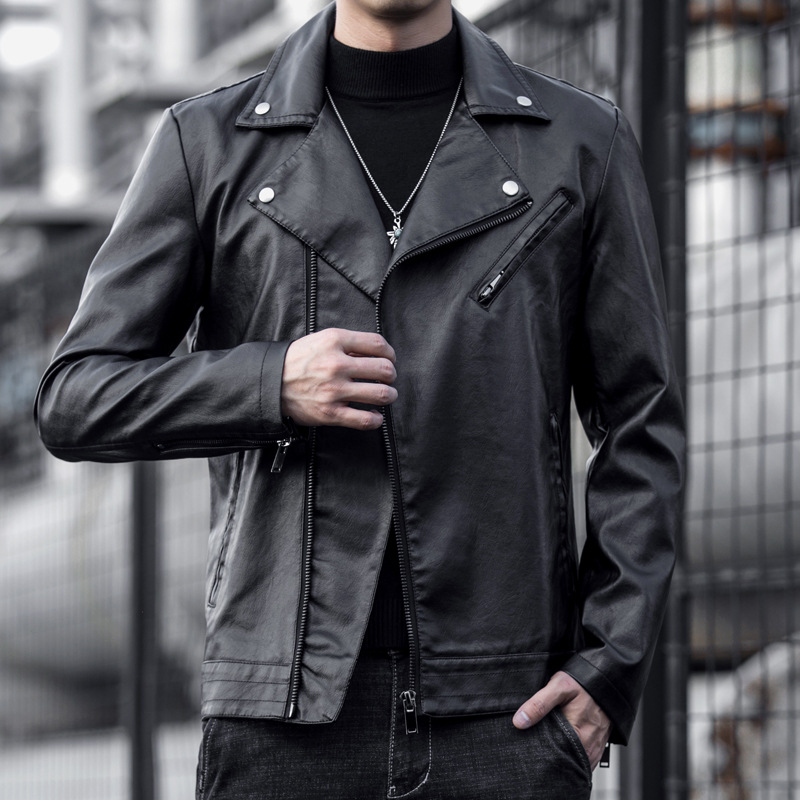 机车皮衣男外套春秋季男装青年工装外套皮夹克休闲机车上衣可批发