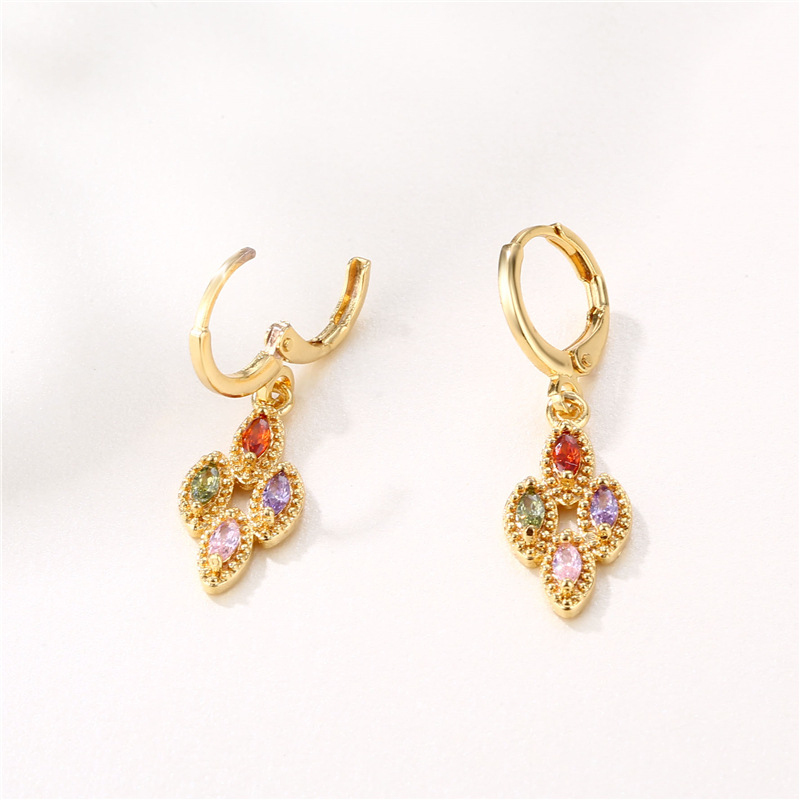 New European and American Ornament Supply Independent Station Diamond-Embedded Geometric Earrings New Copper-Plated Gold Mixed Color Horse Eye Zircon Earrings for Women