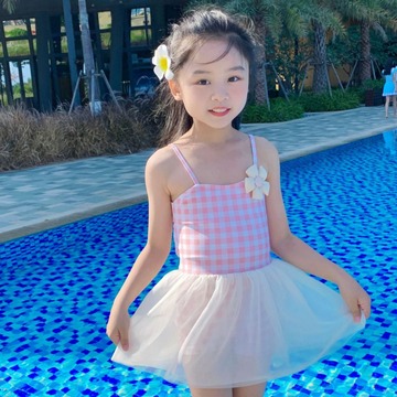 新款儿童泳衣女中童连体清新公主裙可爱蝴蝶结活泼泡温泉学游泳