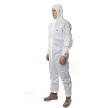 3M4515白色带帽连体防护服 防护颗粒物及液体有限喷溅 防尘防化