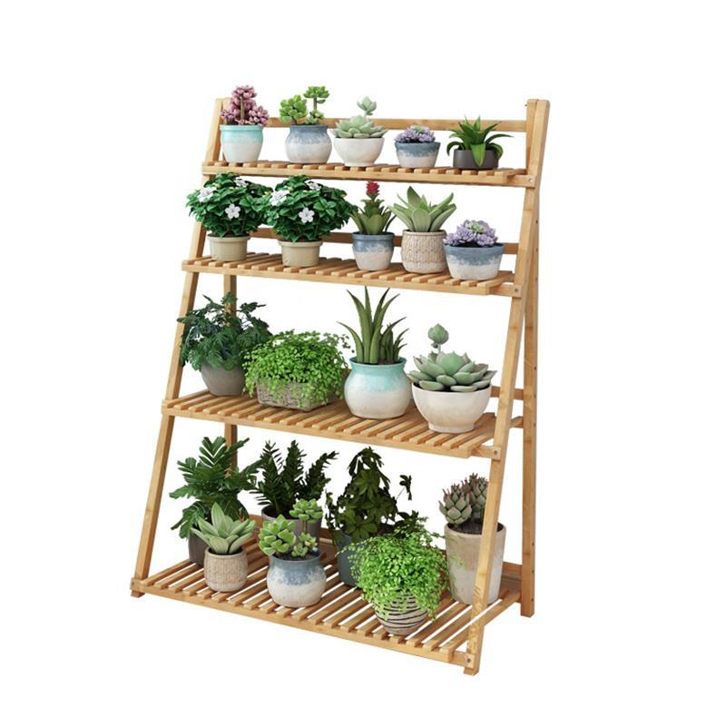 Folding Flower Stand Balcony Decoration Living Room Floor Solid Wood Succulent Green Radish Storage Rack Indoor Flower Pot Multi-Layer Plant Stand