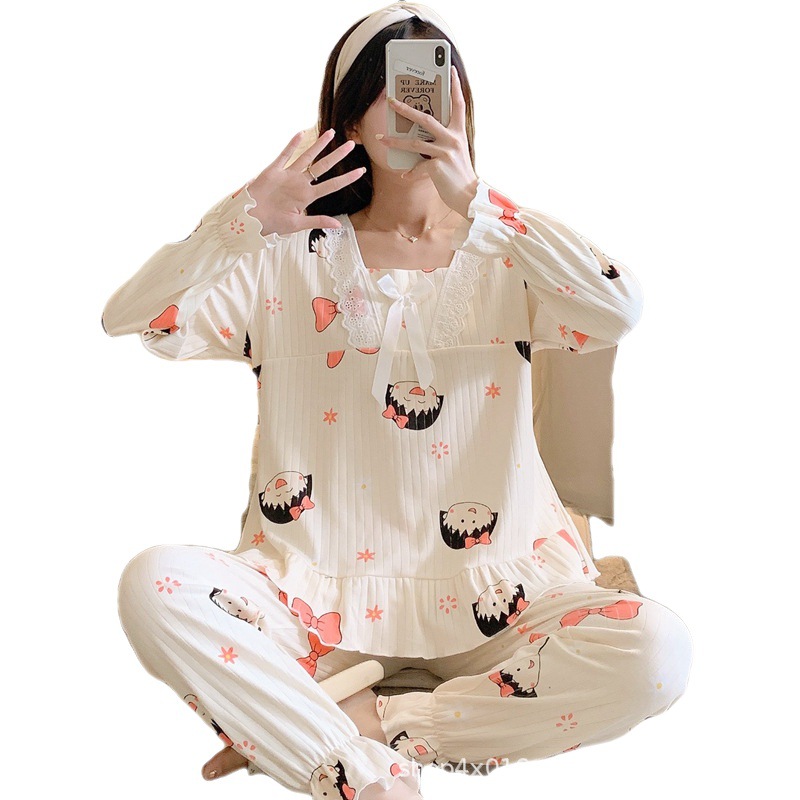 Pajamas Women's Spring and Autumn Long Sleeve Thin Internet Celebrity Home Confinement Clothing 2021 New Two-Piece Suit Summer Balls