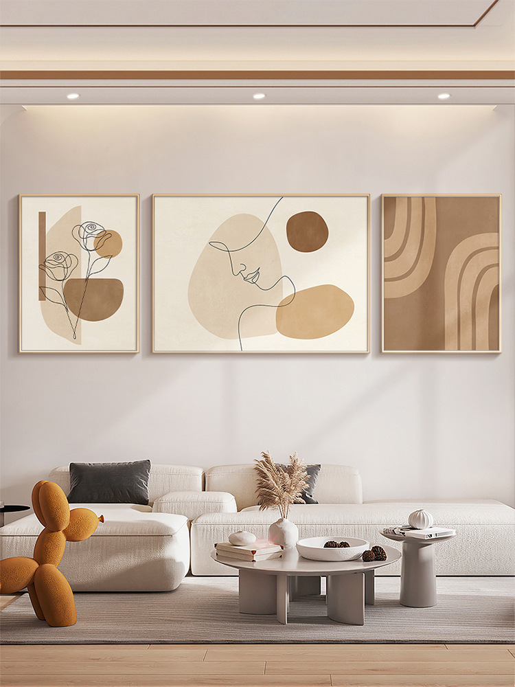 客厅沙发背景墙三联装饰画现代简约人物壁画艺术大气莫兰迪色挂画