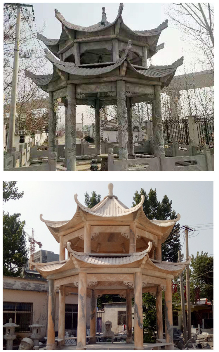 新中式六角八角石凉亭 花岗岩古建石雕凉亭户外庭院花园 双层亭子