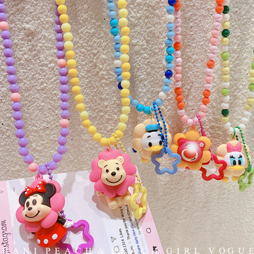 hd435a03多巴胺草莓小熊熊串珠项链可爱卡通小众彩色串珠吊坠项链