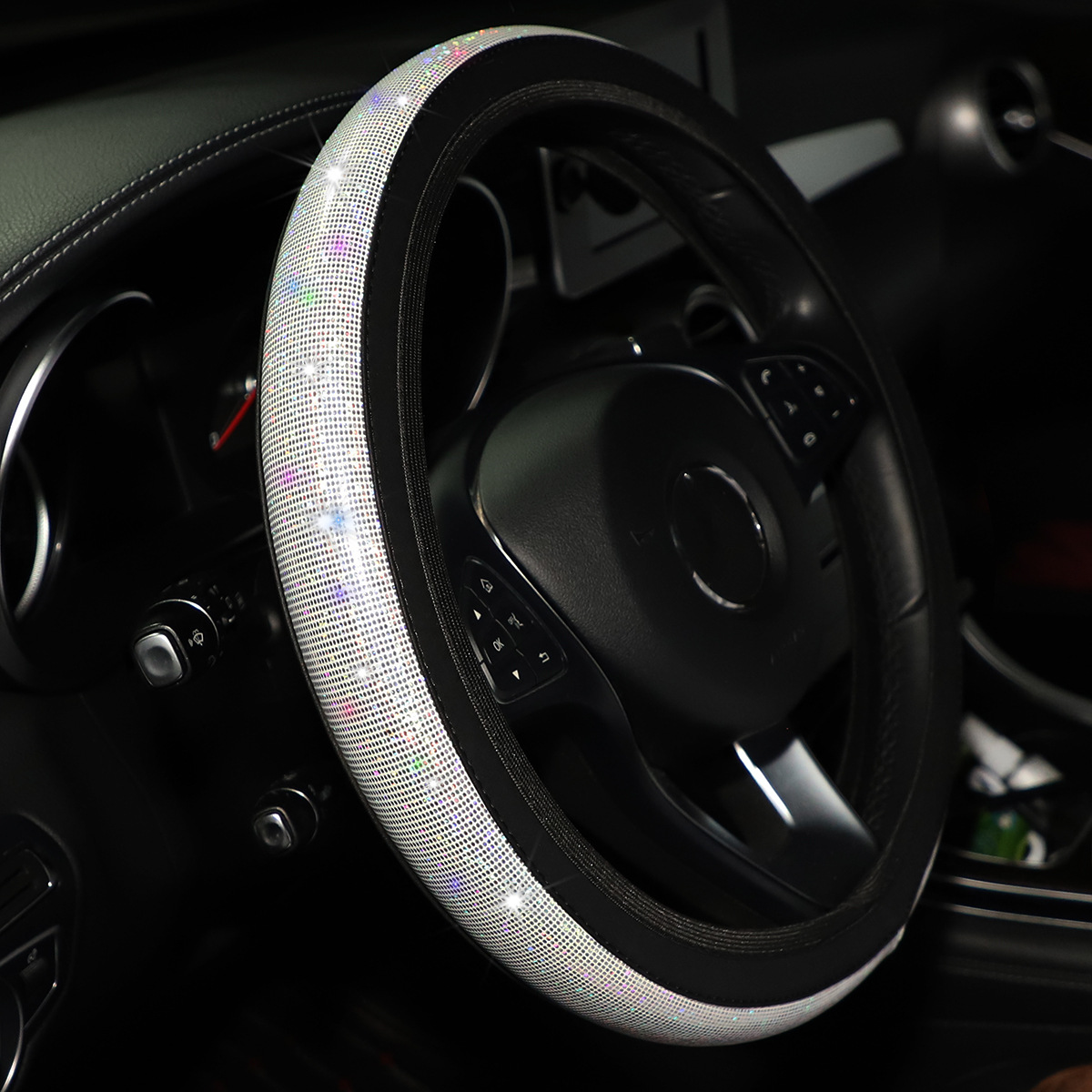 Car Steering Wheel Cover Colorful Color Matching Imitation Diamond without Inner Ring Elastic Band Elastic Handle Cover AliExpress Amazon Women