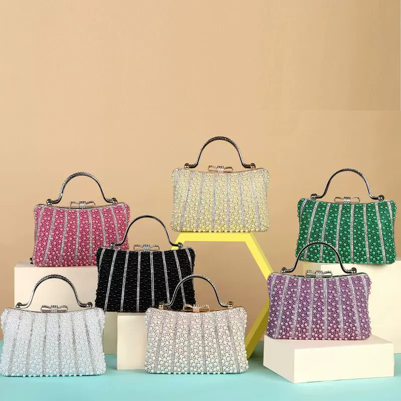 1个手工珠绣包精美晚宴包女士链条手提包带锁扣婚礼舞会晚装包镶