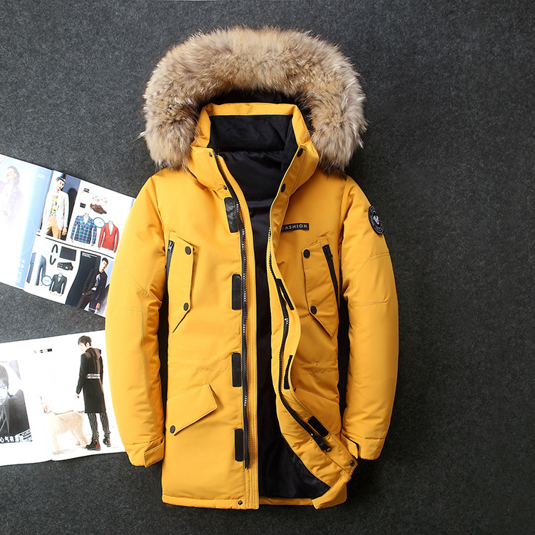 Cross-Border New Arrival Down Jacket Men's Mid-Length Men's Winter White Duck down Thickened Coat Fur Collar Household Foreign Trade Winter Fashion