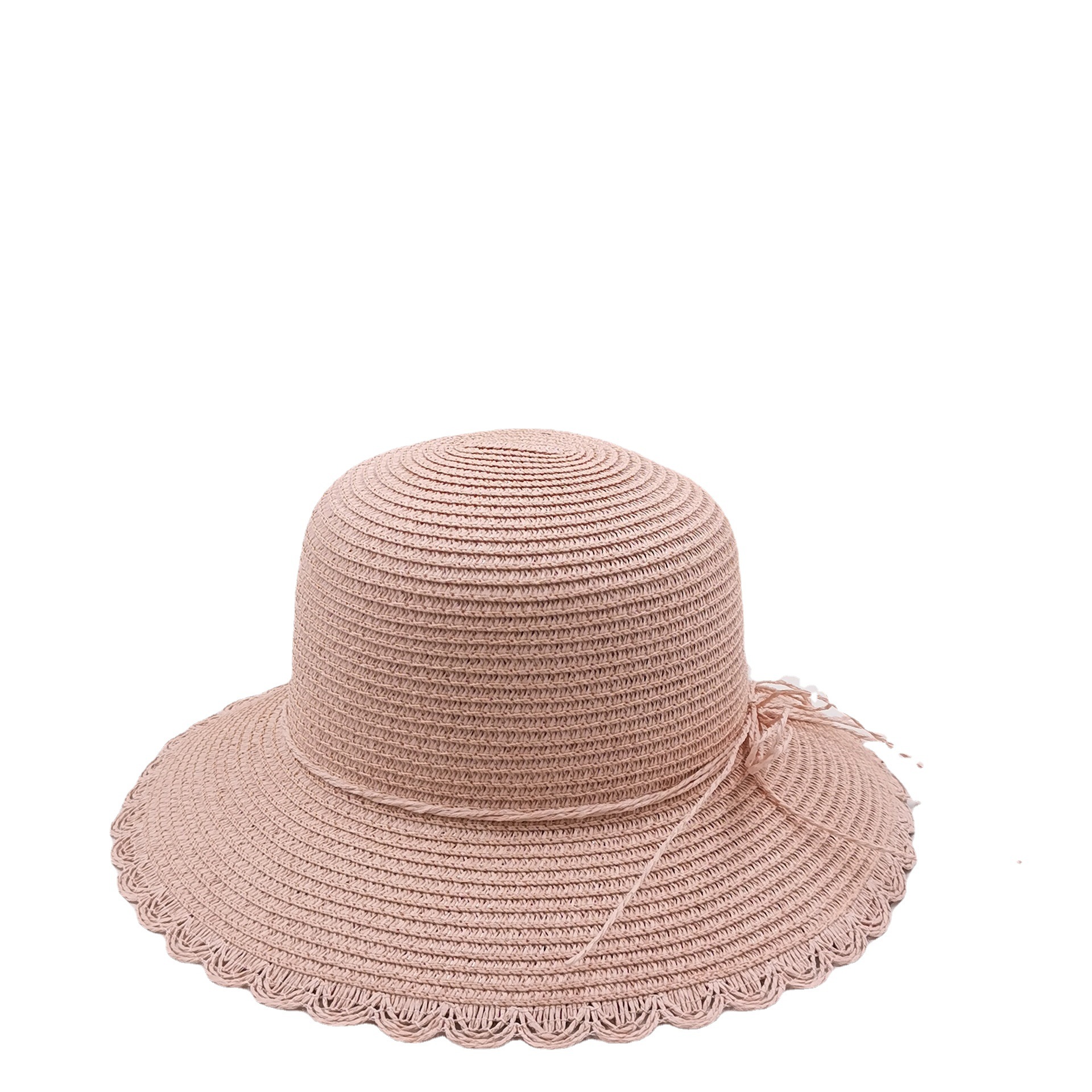 Fashion Dome Women's Summer Straw Hat Big Brim Sun-Proof Sunshade Lace Bucket Hat Simple Breathable Sun Hat