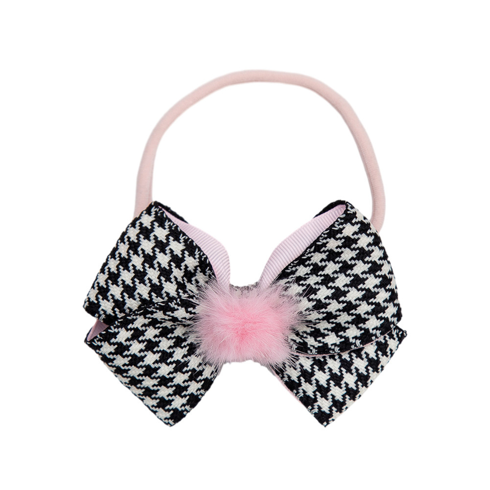 Korean Style Houndstooth Bowknot Children Barrettes Double Layer Fabric Girls' Hair Band Baby Plaid Headband Vintage Hair Accessories