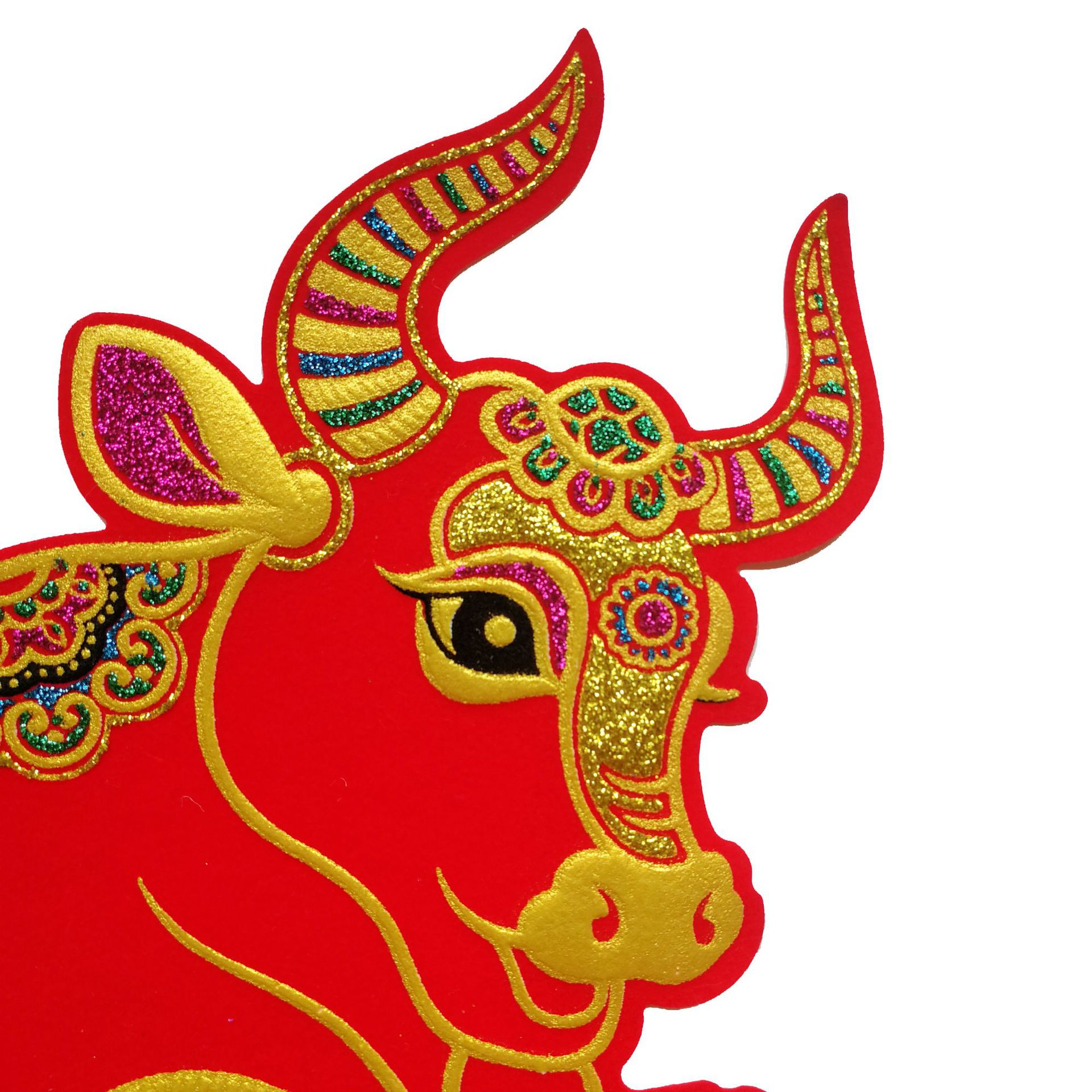 2021年牛年春节生肖贴绒布福字卡通牛贴画牛娃萌牛红牛门贴装饰